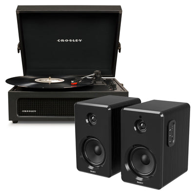 Crosley Voyager Bluetooth Portable Turntable - Black + Bundled Majority D40X Bluetooth Speakers - Black
