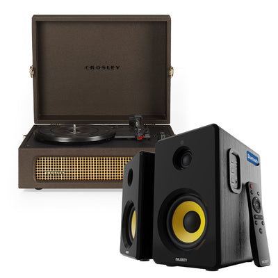 Crosley Voyager Bluetooth Portable Turntable - Cocoa + Bundled Majority D40X Bluetooth Speakers - Black