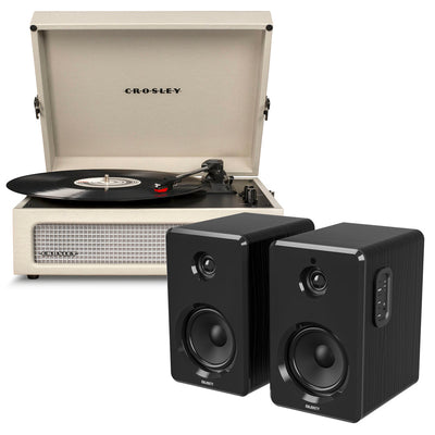 Crosley Voyager Bluetooth Portable Turntable - Dune + Bundled Majority D40X Bluetooth Speakers - Black