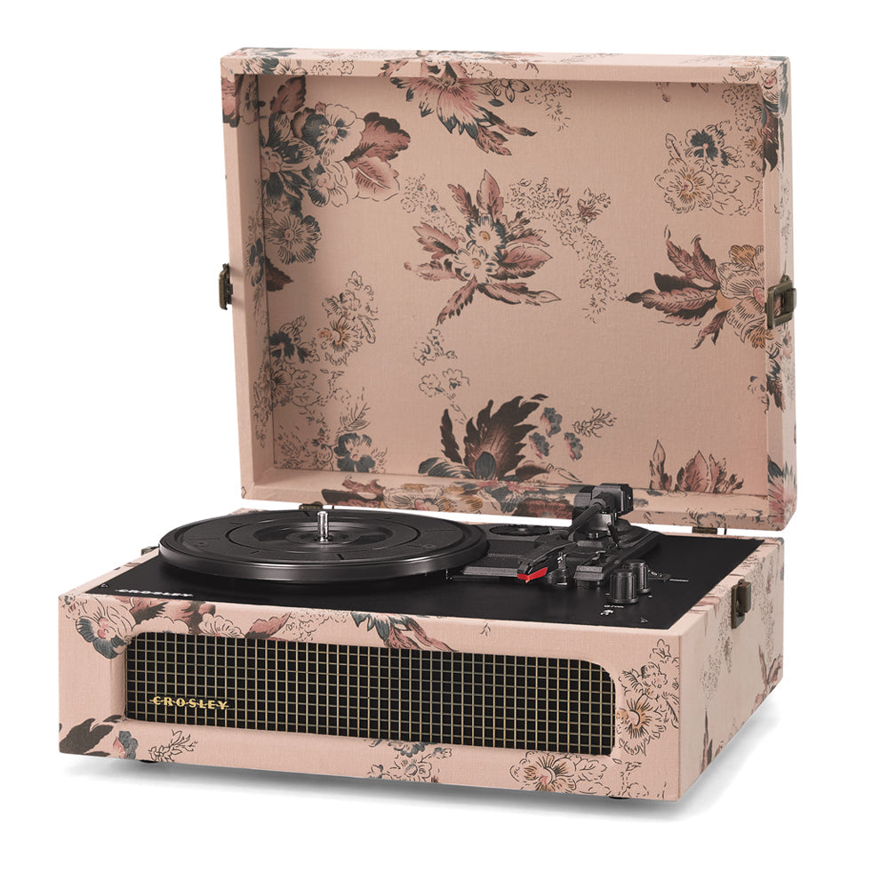 Crosley Voyager Bluetooth Portable Turntable - Floral + Bundled Crosley Record Storage Display Stand