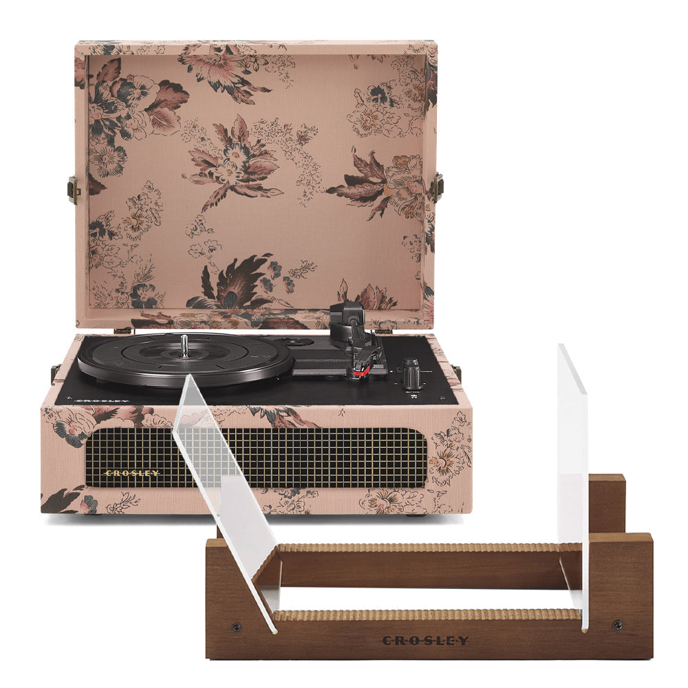 Crosley Voyager Bluetooth Portable Turntable - Floral + Bundled Crosley Record Storage Display Stand