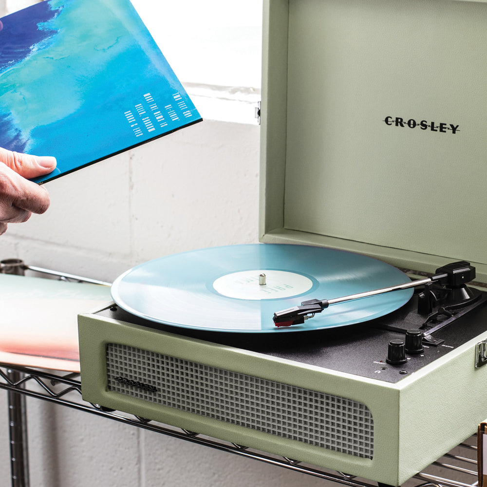 Crosley Voyager Bluetooth Portable Turntable - Sage + Gadhouse Vinyl Rack Bundle - Black