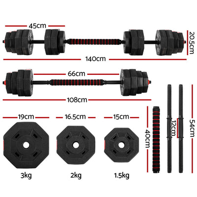 40KG 2-in-1 Dumbbell Barbell Set Adjustable Dumbbells Weights Home Gym Fitness