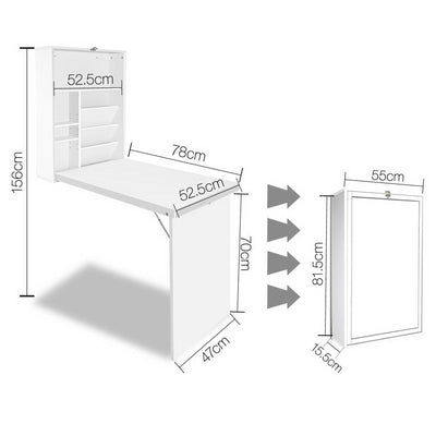 Artiss Foldable Desk with Bookshelf - White