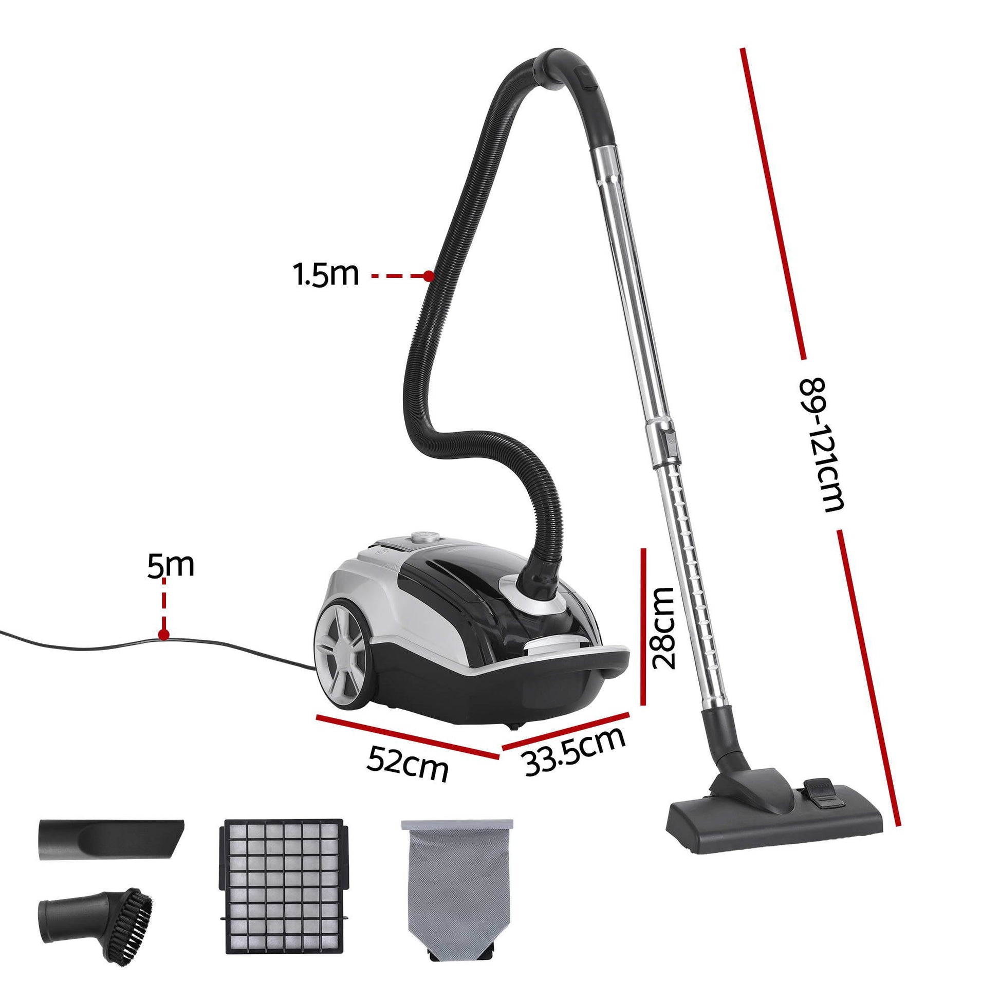 DEVANTI Bagged Vacuum Cleaner Powerful Suction for Carpet Wood Tile Floor
