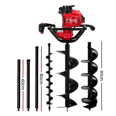 Giantz Post Hole Digger 92CC Petrol Motor Drill Borer Fence Extension Auger Bits