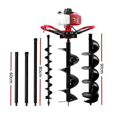 Giantz Petrol Post Hole Digger Drill Borer Fence Extension Augers Bits 80CC