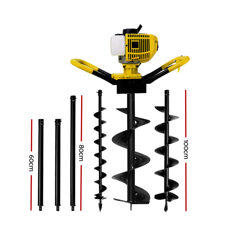 Giantz 80CC Post Hole Digger Petrol Drill Auger Borer Fence Extension Bits