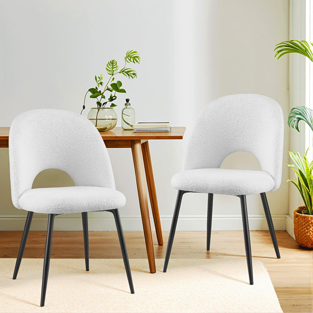 1 Set of 2 Artiss Dining Chair Boucle Sherpa