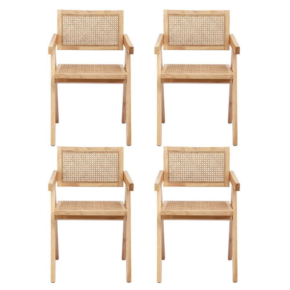 Artiss 4x Dining Chairs Wooden Rattan Seat Rubber Wood Frame