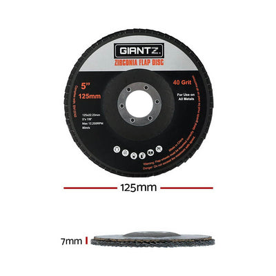 Giantz 10 PCS Zirconia Sanding Flap Disc 5" 125mm 40Grit Angle Grinding Wheel