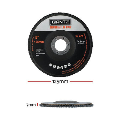 Giantz 100 PCS Zirconia Sanding Flap Disc 5" 125mm 60Grit Angle Grinding Wheel