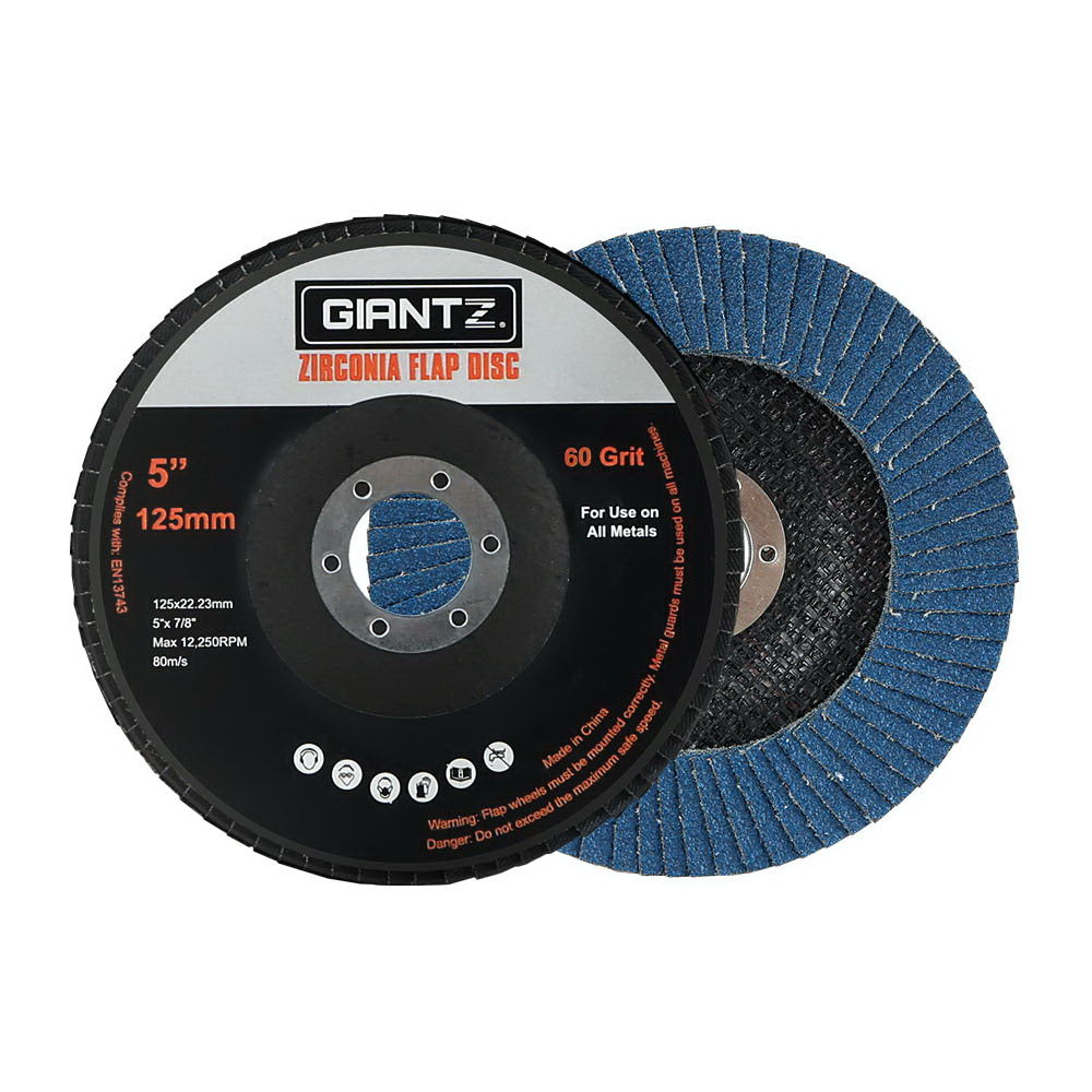 Giantz 10 PCS Zirconia Sanding Flap Disc 5" 125mm 60Grit Angle Grinding Wheel