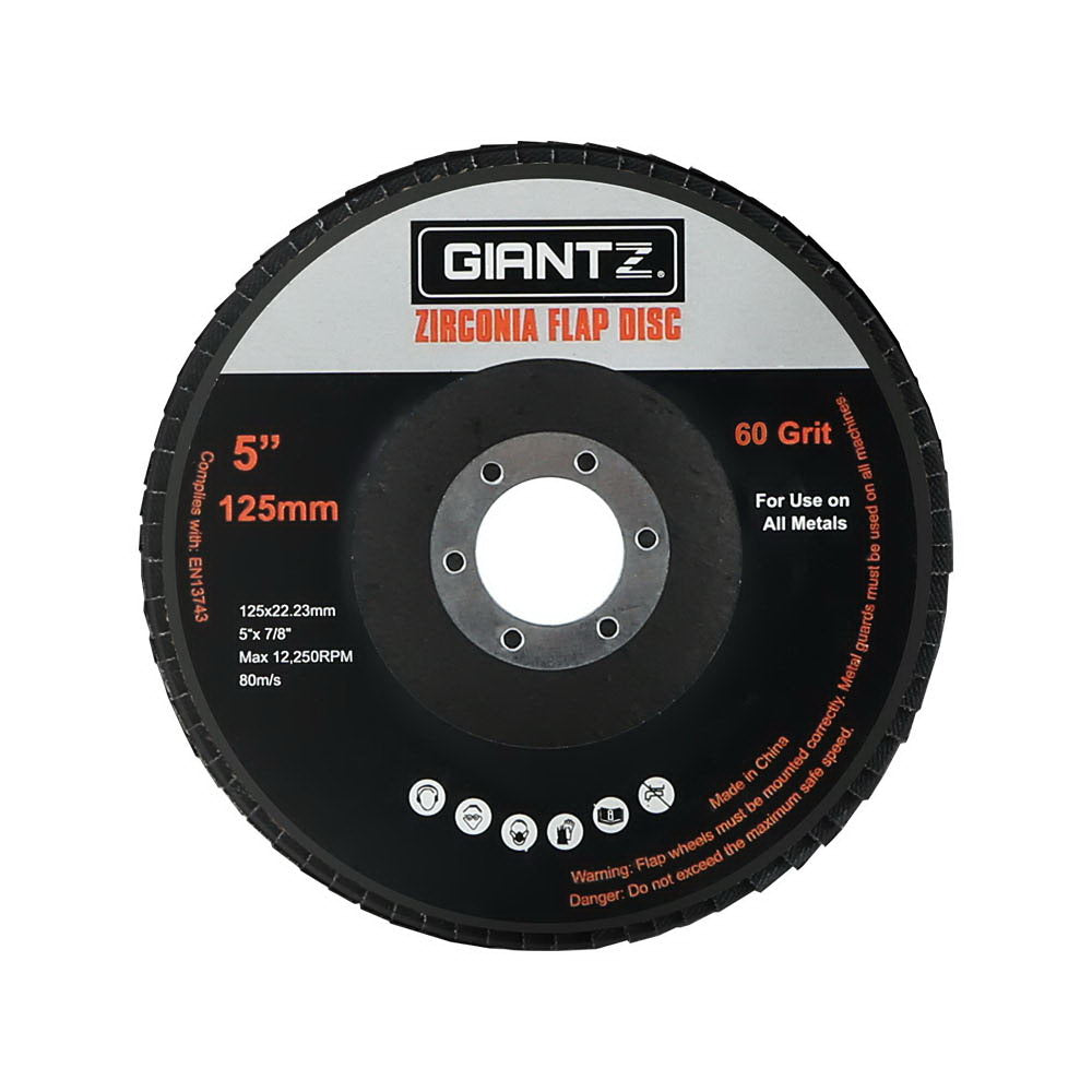 Giantz 10 PCS Zirconia Sanding Flap Disc 5" 125mm 60Grit Angle Grinding Wheel