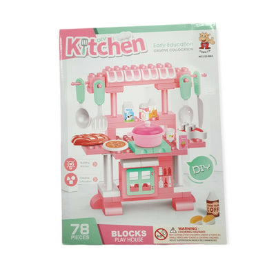 DIY Kitchen Block Play House - Kids Toy Creative Build Fun Set