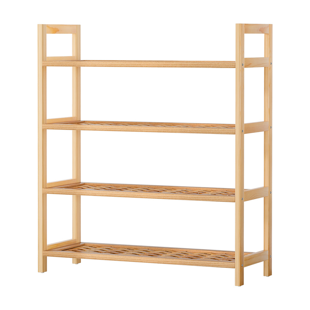 Artiss 4-tier Shoe Rack 12 Pairs Shoe Storage Weaved Shelves Solid Wood Frame