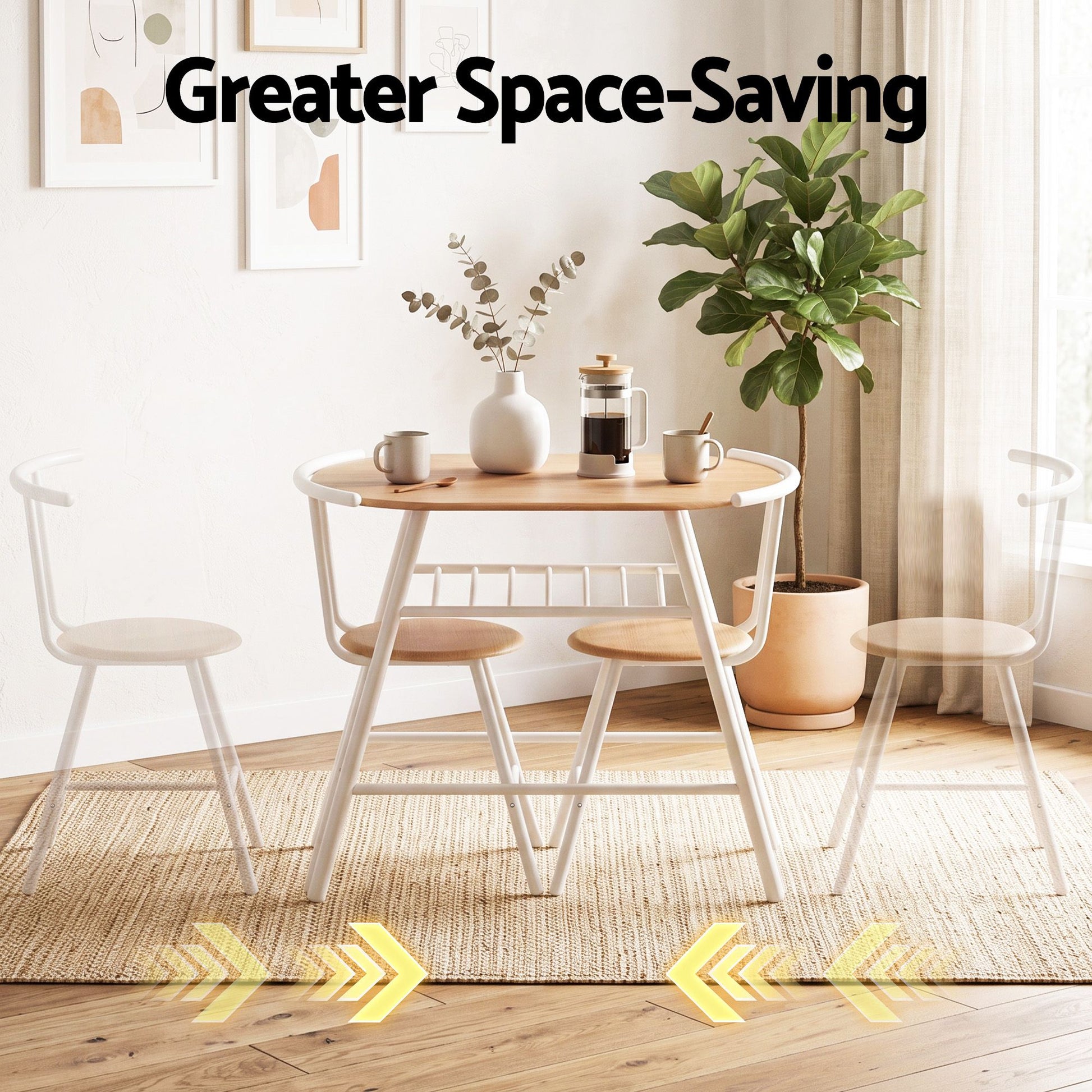 Artiss Oval Dining Table Set 3PC Space-Saving Bistro Kitchen Storage Wine Rack Natural White