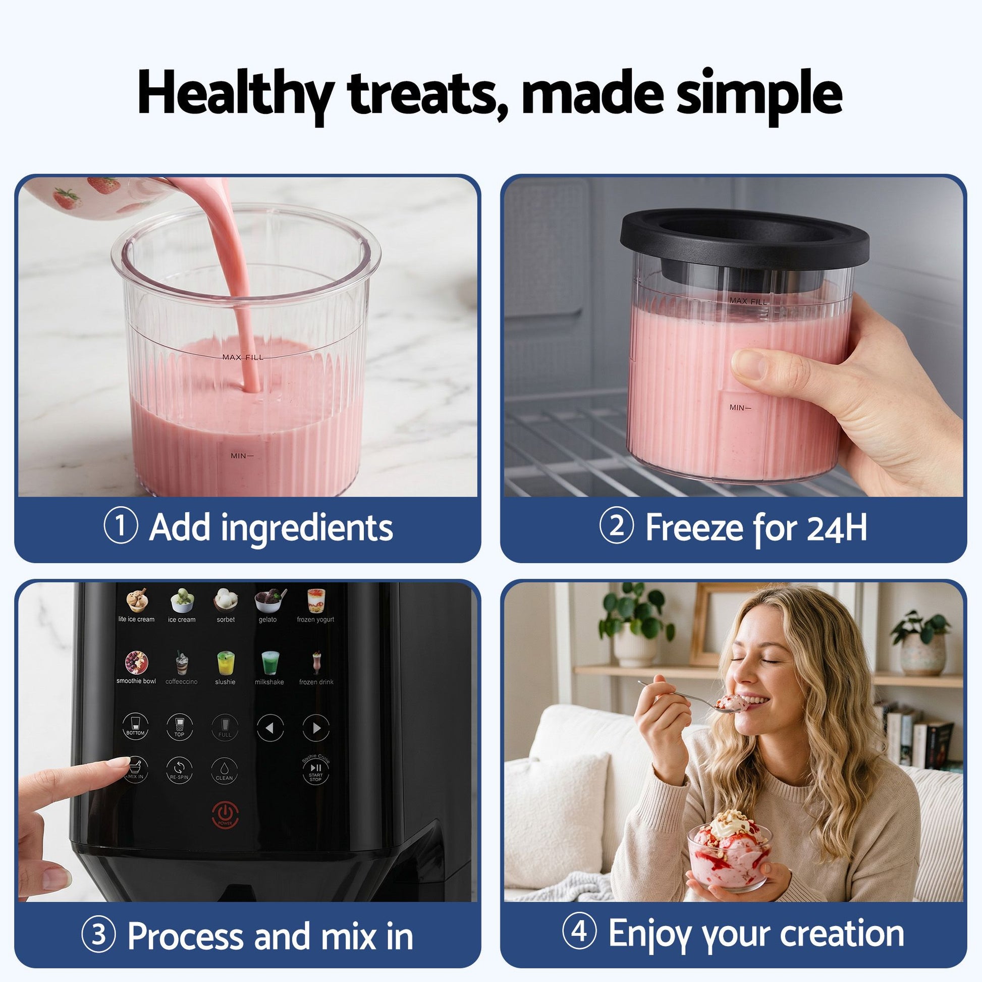 Devanti 10-in-1 Ice Cream Maker Slushie Machine Homemade Gelato Sorbet Smart Portion Control Custom Mix-Ins