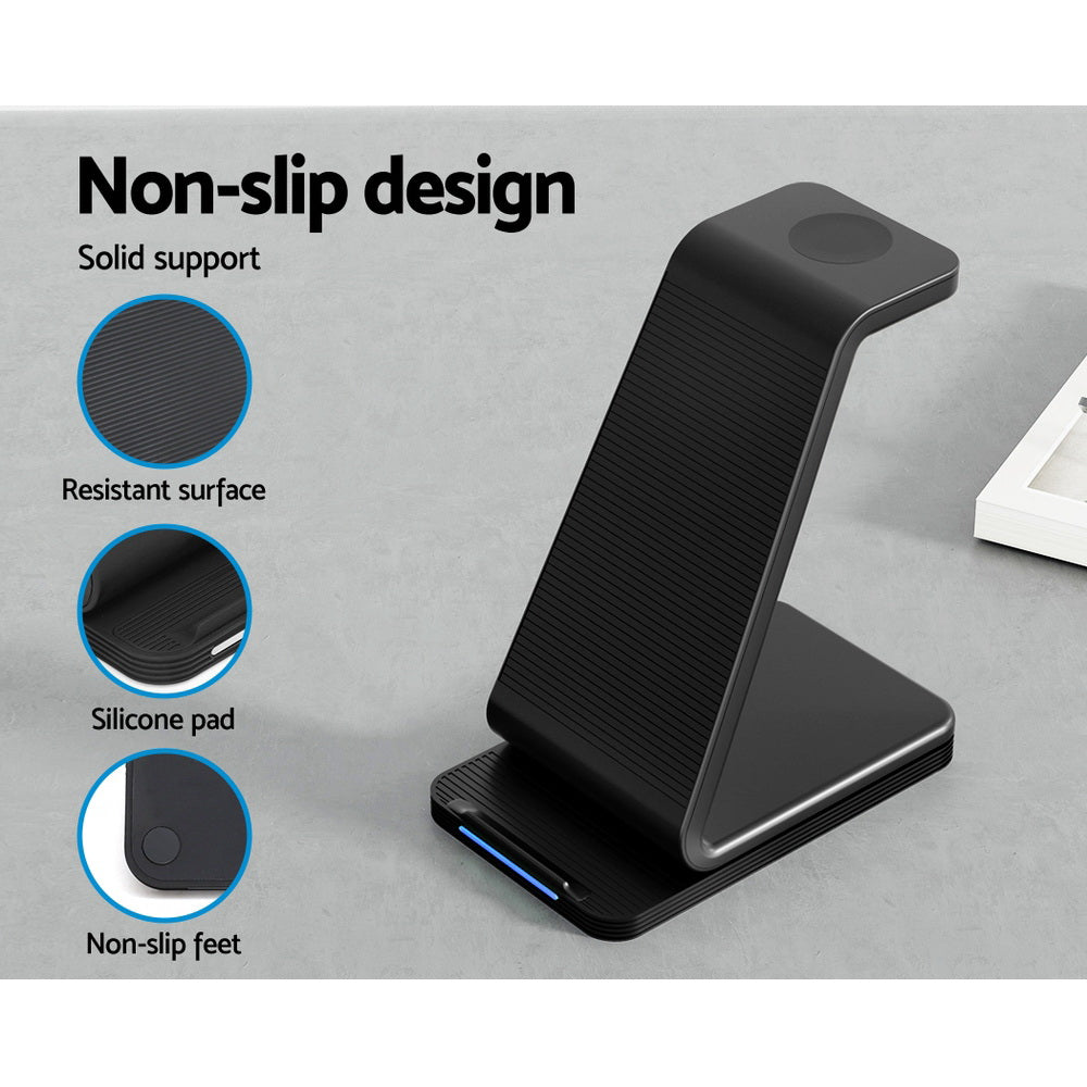 Devanti 3 in 1 Wireless Charger Dock 15W Fast Charging Stand