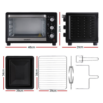 Devanti 30L Convection Oven Electric Fryer Ovens 1600W