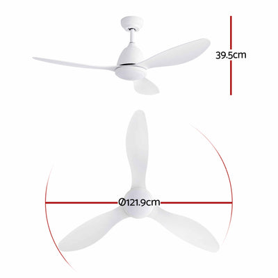 Devanti 48" Ceiling Fan with LED Light Remote Control DC Motor White