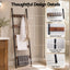 Devanti 5-Tier Blanket Ladder with Anti-Tip Kit, Towel Rack for Bathroom, Quilt Rack with 5 Hooks for Clothes and Bags, Black Metal and Rustic Wood Leaning Ladder Shelf, 44x160cm