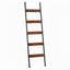 Devanti 5-Tier Blanket Ladder with Anti-Tip Kit, Towel Rack for Bathroom, Quilt Rack with 5 Hooks for Clothes and Bags, Black Metal and Rustic Wood Leaning Ladder Shelf, 44x160cm