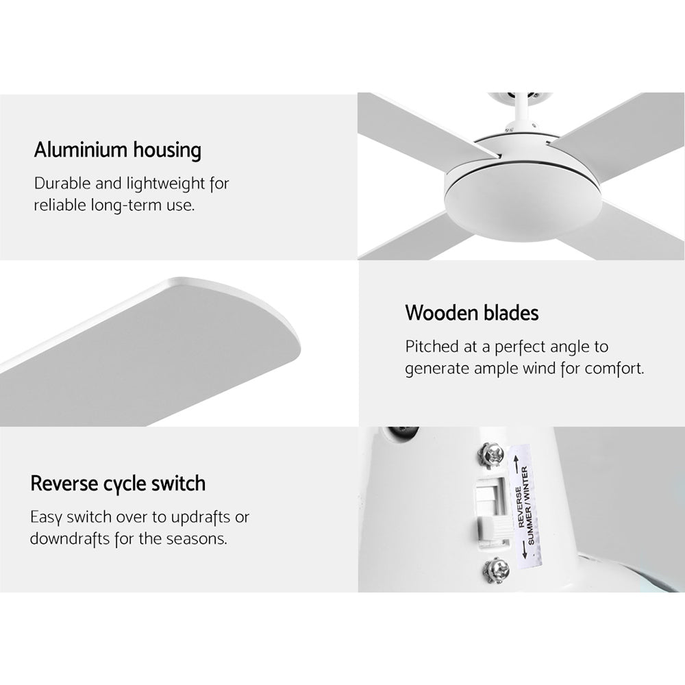 Devanti 52'' Ceiling Fan DC Motor 4 Blades w/Remote - White