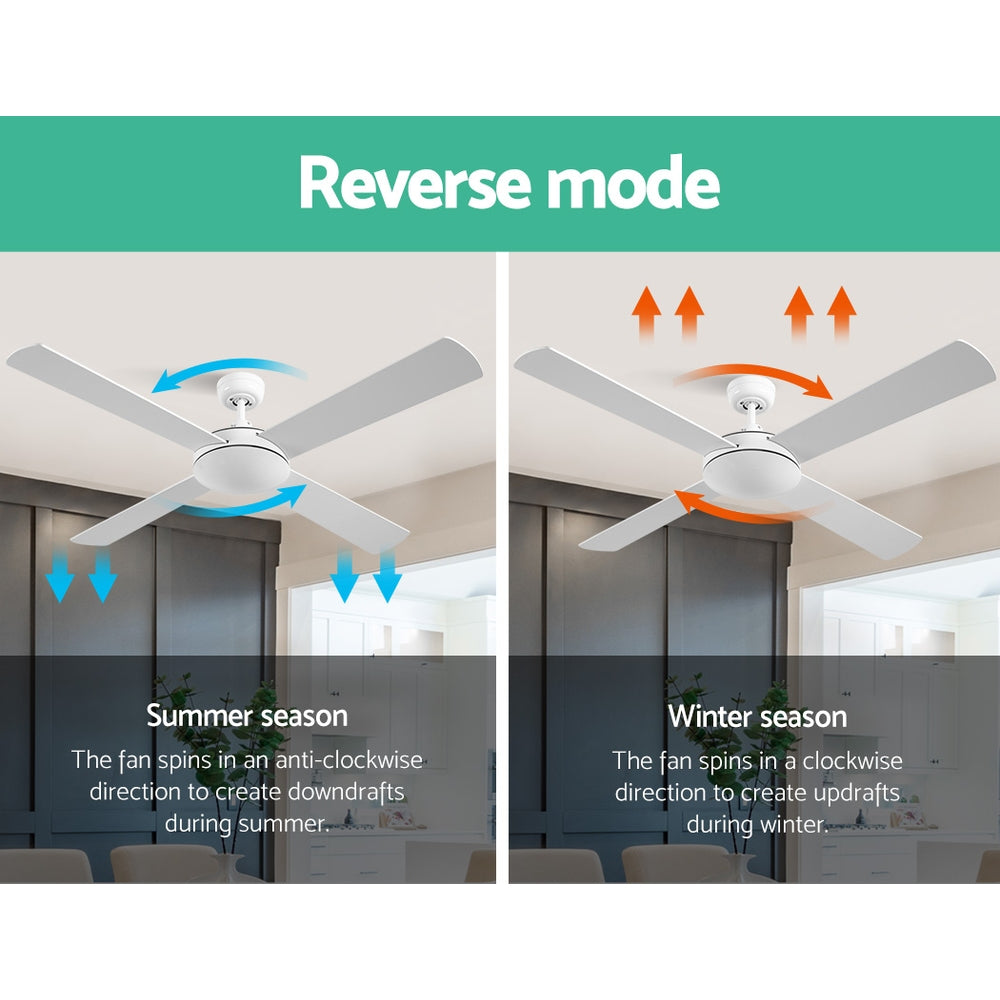 Devanti 52'' Ceiling Fan DC Motor 4 Blades w/Remote - White