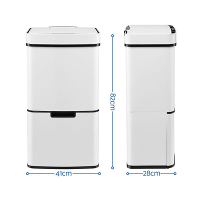 Devanti 72L Sensor Bin Rubbish Bins 4-in-1 Compartment Stainless Steel Trash Can White