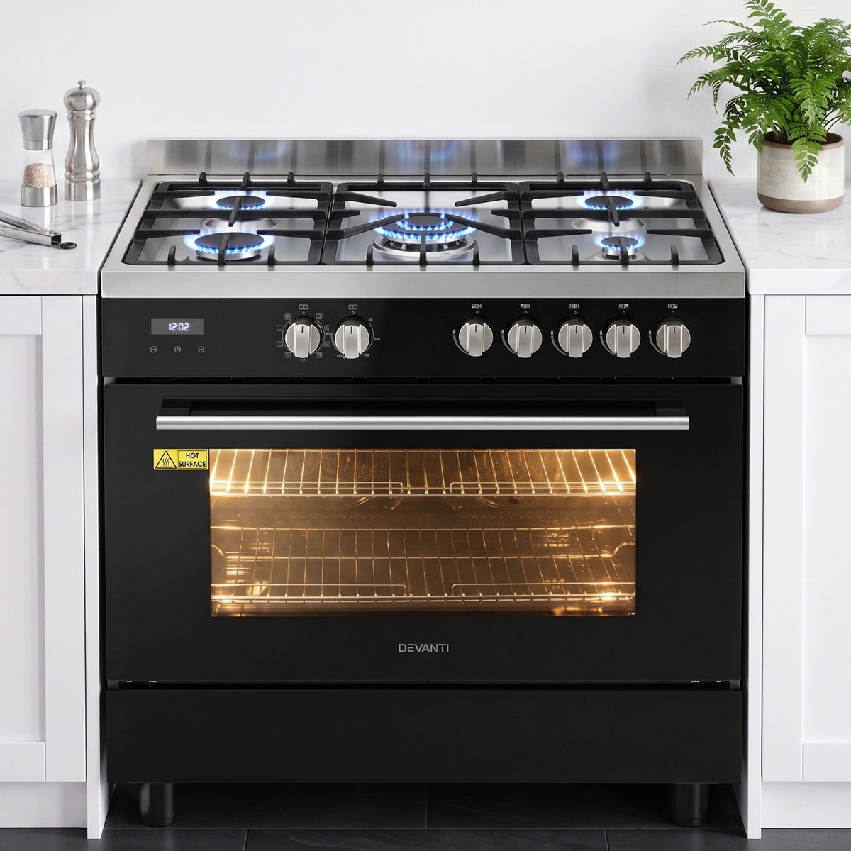 Devanti 90cm Dual Fuel Cooker Gas Cooktop Electric Oven 5 Burner