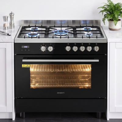 Devanti 90cm Dual Fuel Cooker Gas Cooktop Electric Oven 5 Burner
