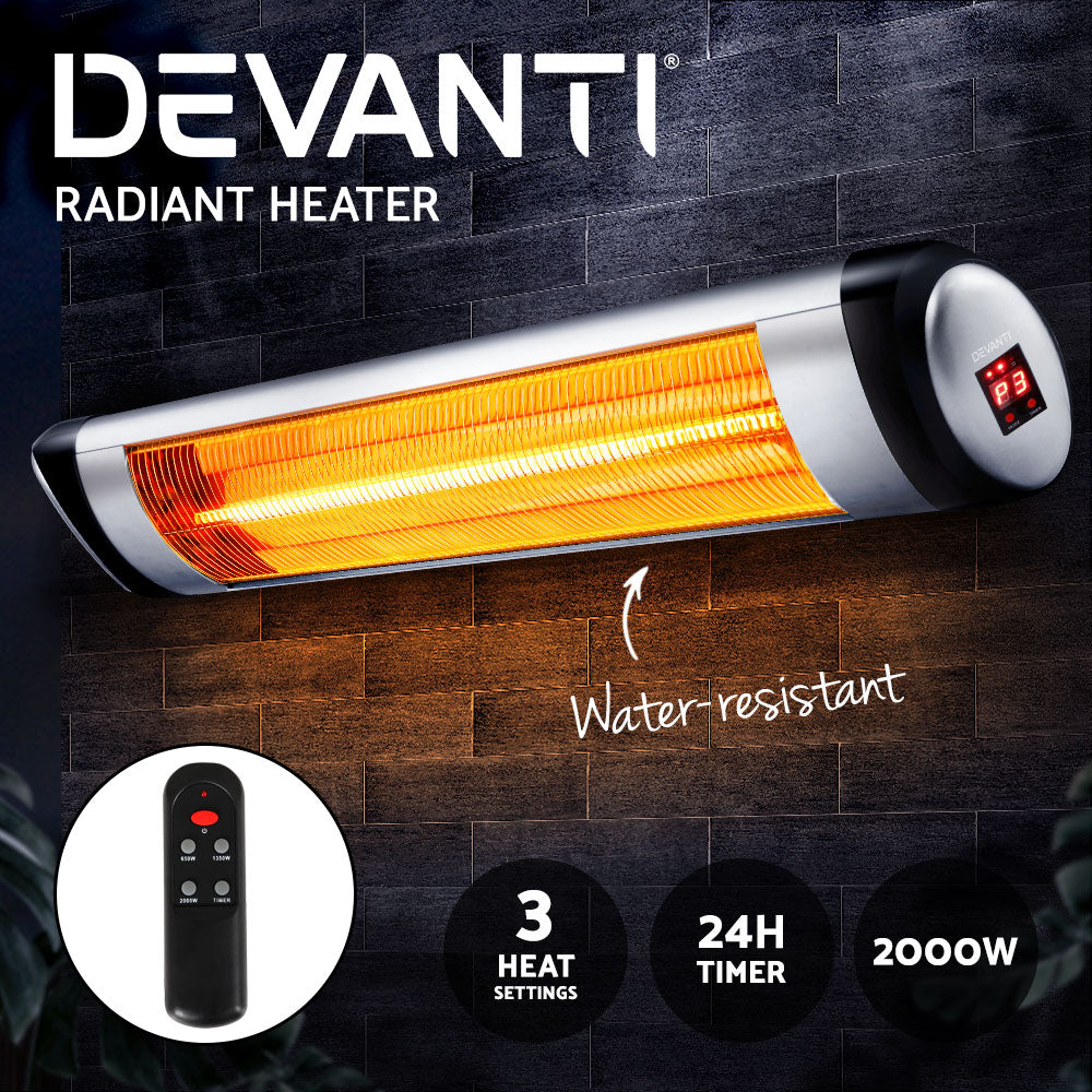 Devanti Electric Radiant Heater Patio Strip Heaters Infrared Indoor Outdoor Patio Remote Control 2000W