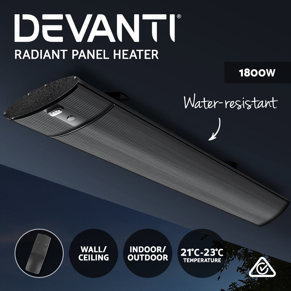 Devanti Electric Radiant Strip Heater Outdoor 1800W Panel Heater Bar Home Remote Control