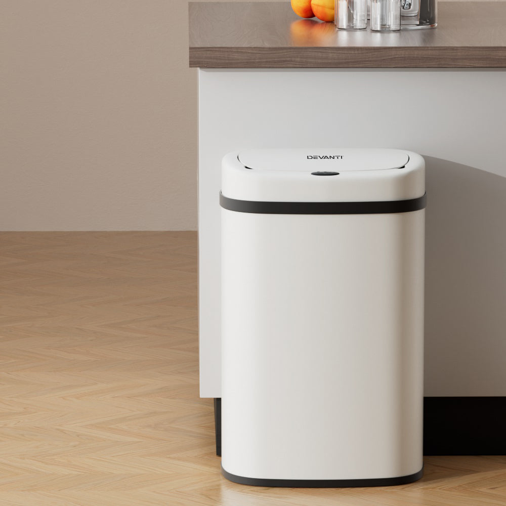 Devanti Sensor Bin Motion Rubbish Trash Can Automatic Touch Free Kitchen White