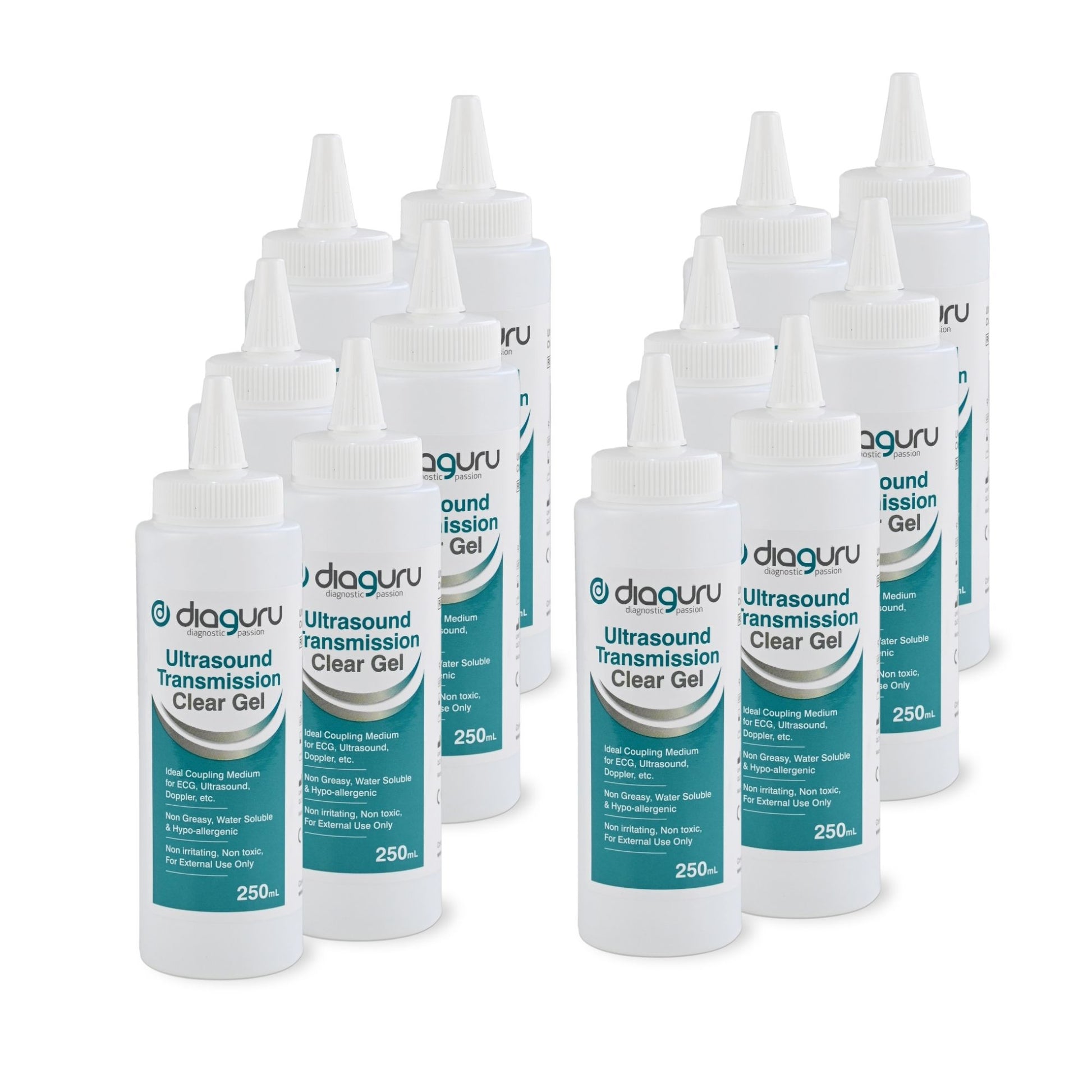 Diaguru 12x 250ml Conductive Transmission Gel - Water-Based External Clear Gel