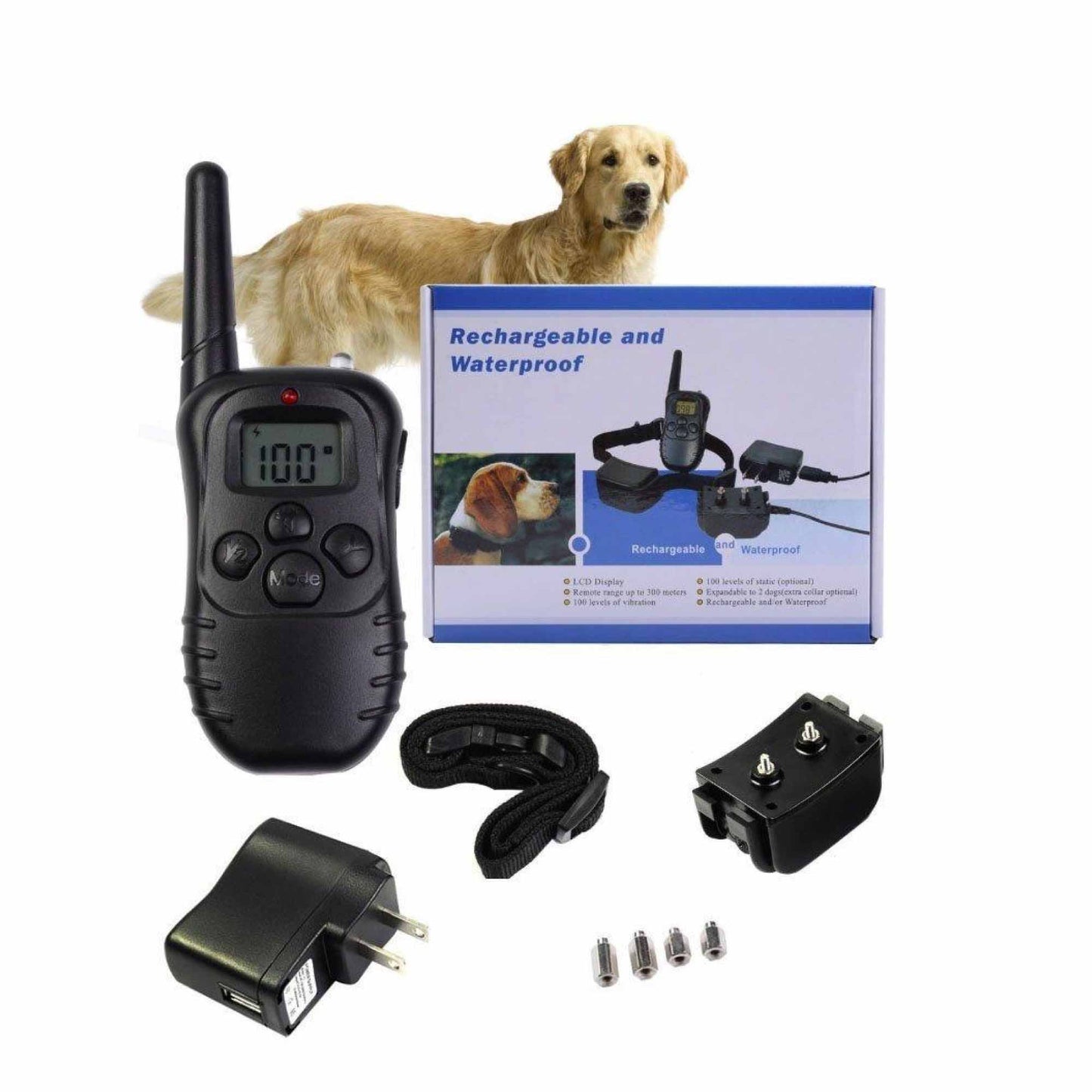 Dog Bark Collar - Vibration Sound Remote Control Rechargeable LCD Training Aid