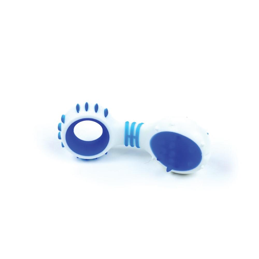 Dog Dental Rattle - Blue Puppy Teething + Cleaning Gums Rubber Ridges Chew