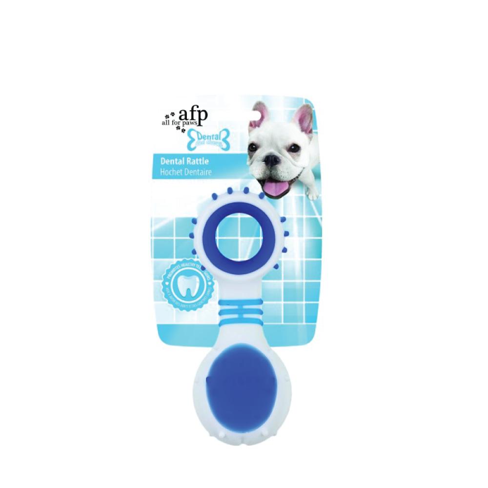 Dog Dental Rattle - Blue Puppy Teething + Cleaning Gums Rubber Ridges Chew