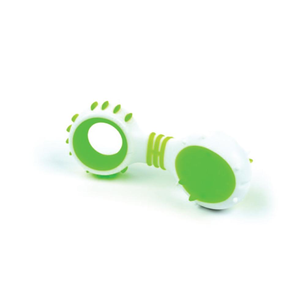 Dog Dental Rattle - Green Puppy Teething + Cleaning Gums Rubber Ridges Chew