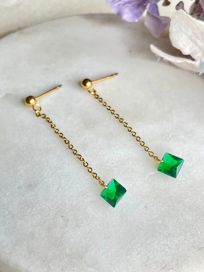 Drop to the green stud earrings – Tarnish Proof Jewellery