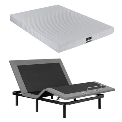 Artiss Double Bed Frame and Giselle Bedding Double Memory Foam Mattress Set, Electric Bed Base with Zero Gravity & 7 Zone Cooling Comfort for Back Pain Relief, Black & Grey,15cm Thickness