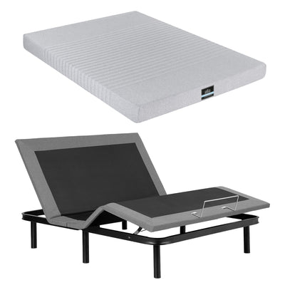 Artiss Queen Bed Frame and Giselle Bedding Queen Memory Foam Mattress Set, Electric Bed Base with Zero Gravity & 7 Zone Cooling Comfort for Back Pain Relief, Black & Grey, 15cm Thickness