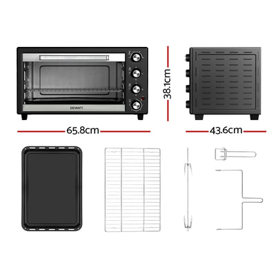 Devanti Electric Convection Oven Bake Benchtop Rotisserie Grill 60L