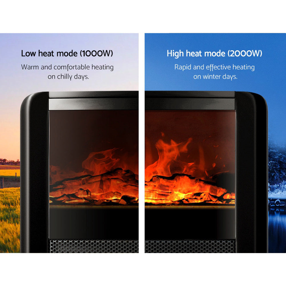 Devanti Electric Fireplace 3D Flame Effect Timer Portable Indoor Heater 2000W