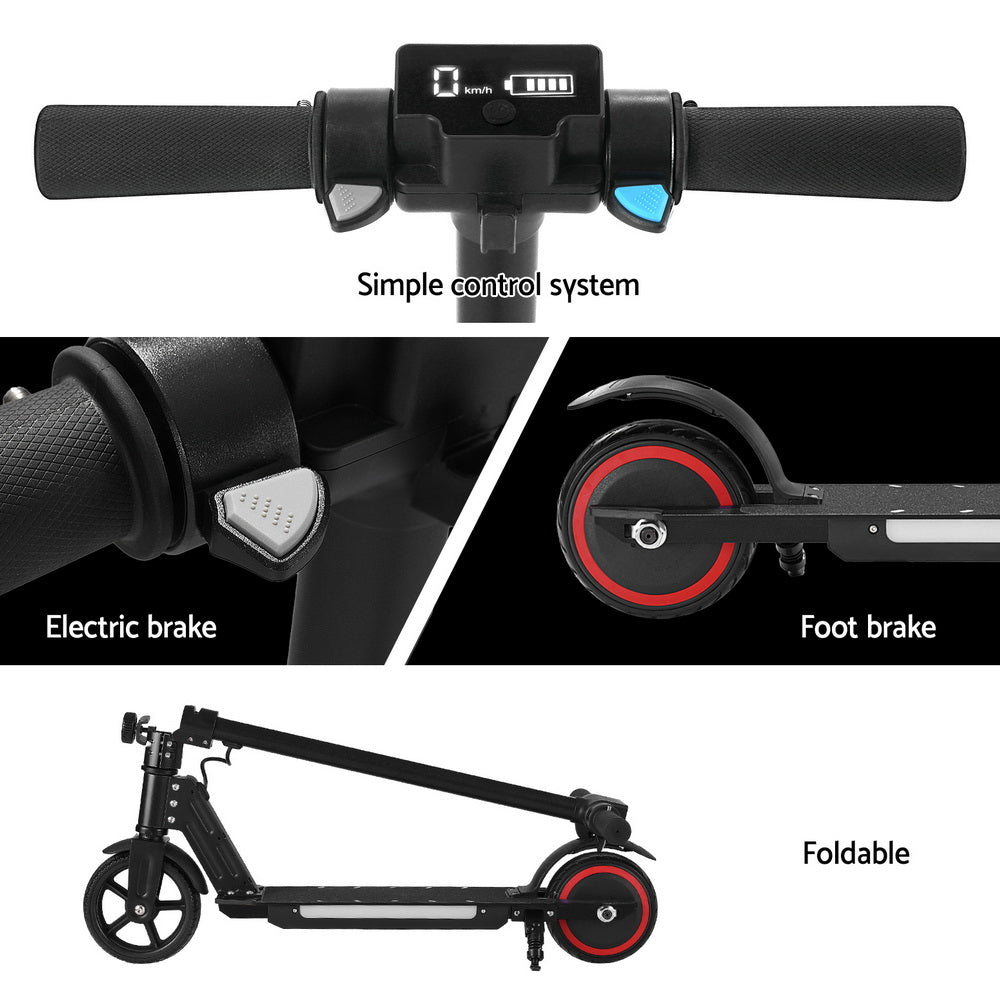 Electric Scooter 130W 16KM/H LED Light Folding Portable Riding Commuter Black