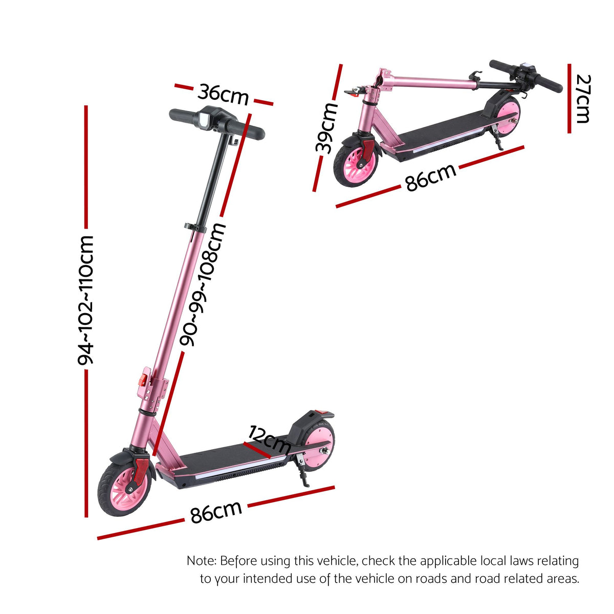 Electric Scooter 180W 18KM/H Adjustable Portable Foldable Height Riding Commuter Teens Adults