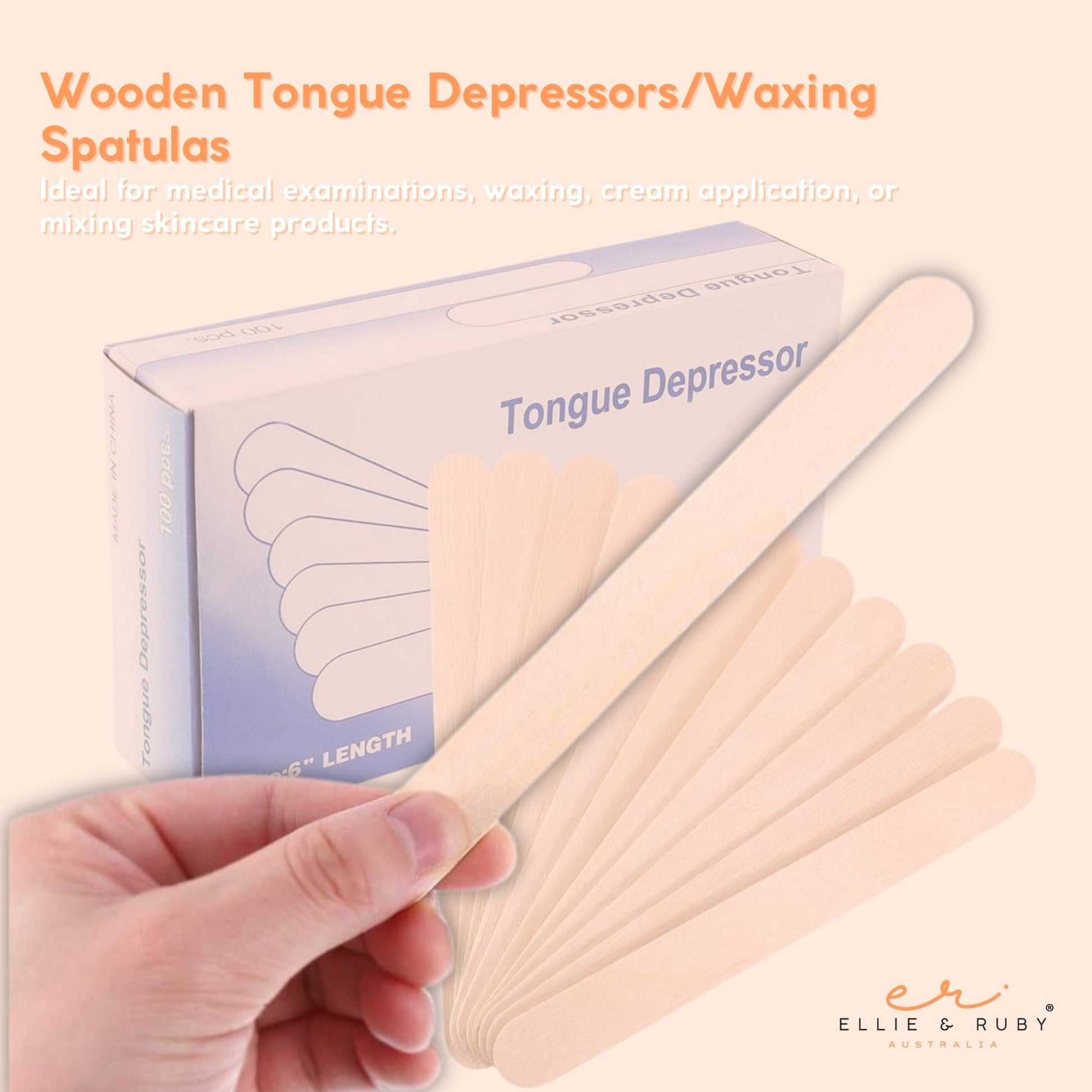 Ellie & Ruby 100x Wooden Tongue Depressors Waxing Spatula Applicator Sticks 6"