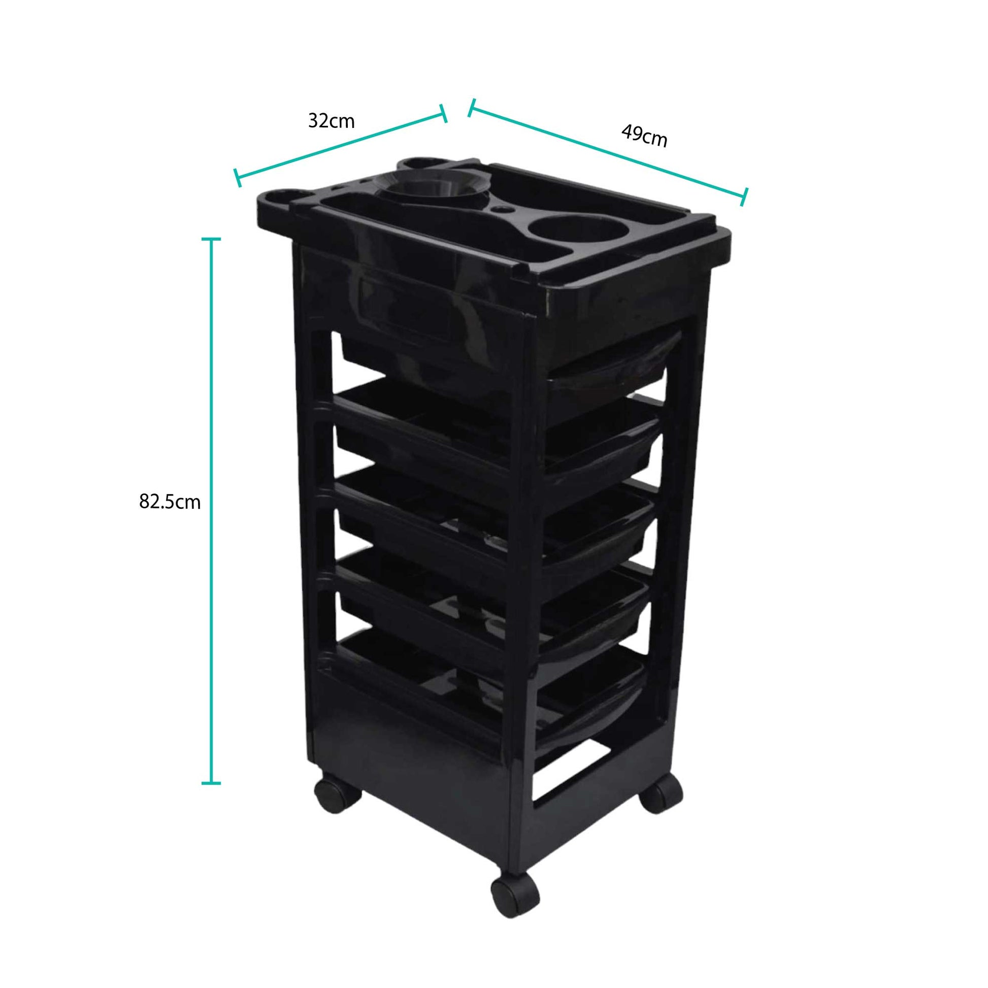 Ellie & Ruby 6 Tier Hairdressing Trolley Black 82x49x32cm Salon Rolling Cart