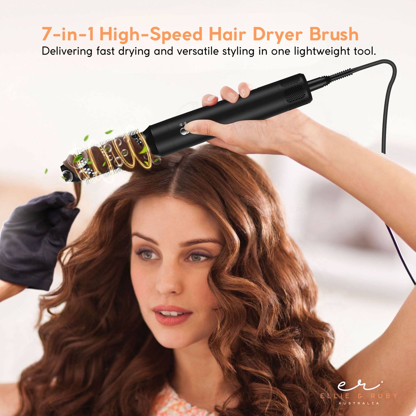 Ellie & Ruby 7-in-1 Hot Air Hair Styler Dryer Brush Curler Black 1400W